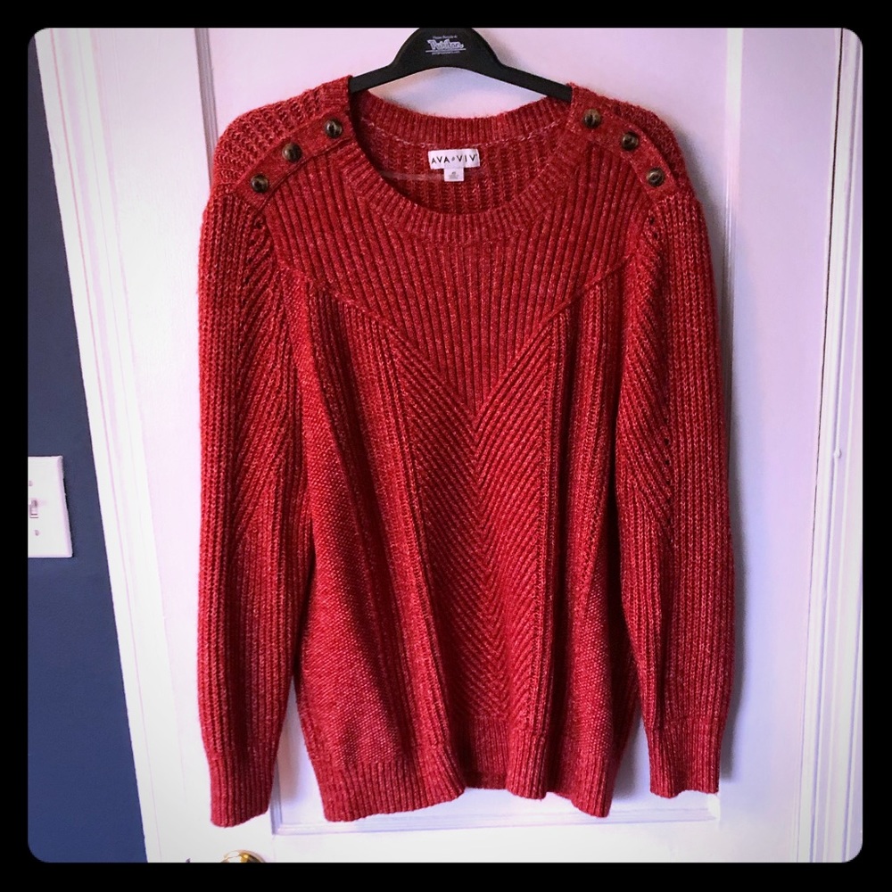 Ava & Viv Red Cable Knit Sweater w/ Button Details